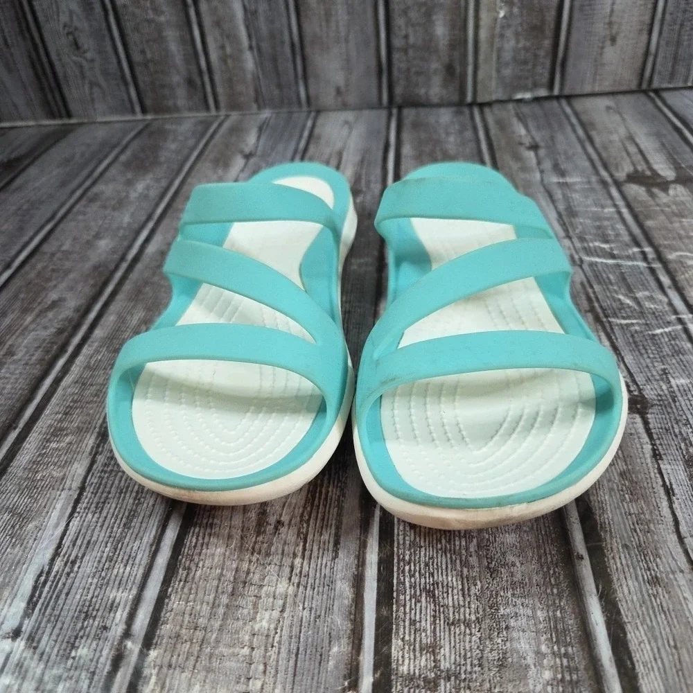 Women's Crocs Swiftwater Slide Sandals Strappy Sports Wear Comfort Blue Size 6 - Picture 4 of 8